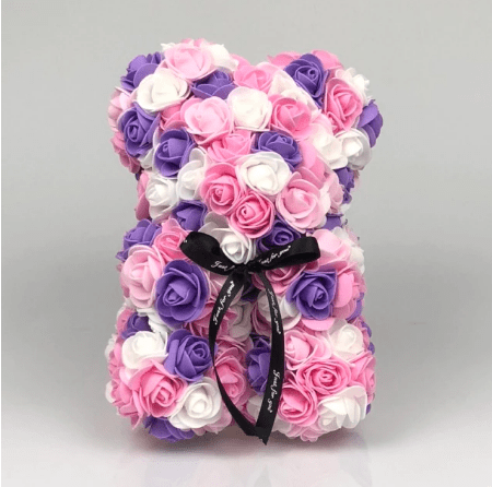 Ourson en roses violet et rose