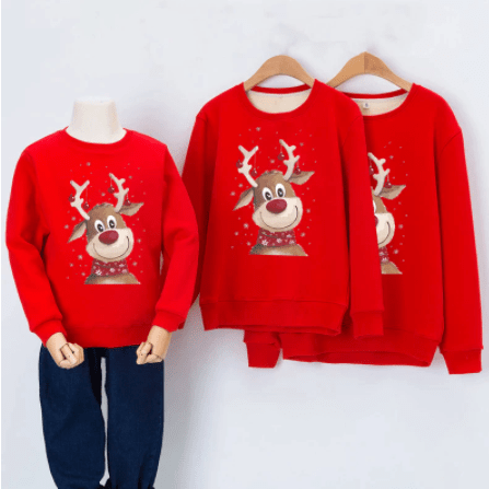 Pull noël famille assorti Rudolphe rouge