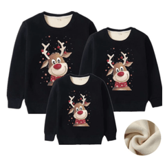 Pull noël famille assorti Rudolphe noir