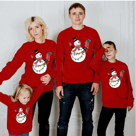 Pull noël famille bonhomme de neige