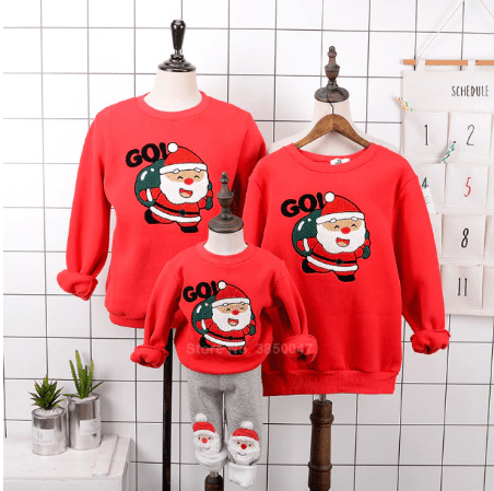 Pull noël famille en fourrure rouge