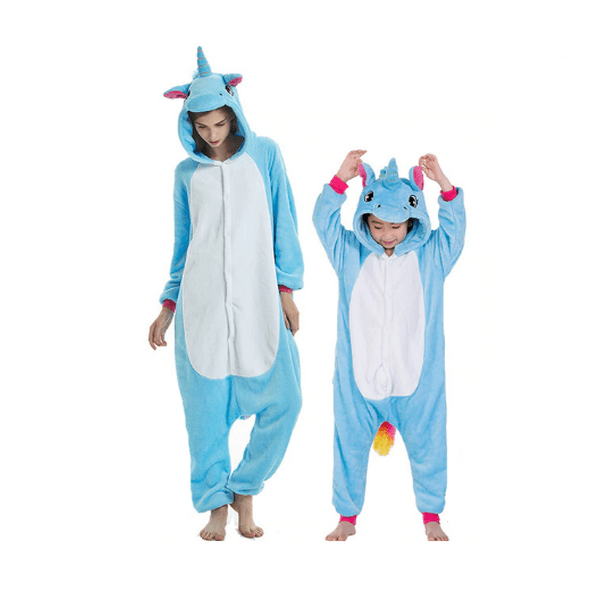 Pyjama mère fille licorne bleu