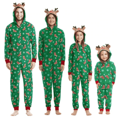 Pyjama noël famille à capuche vert
