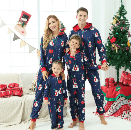 Pyjama noël famille bleu bonhomme de neige