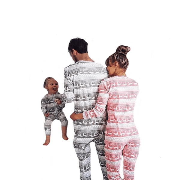 Pyjama noël famille gris et rose