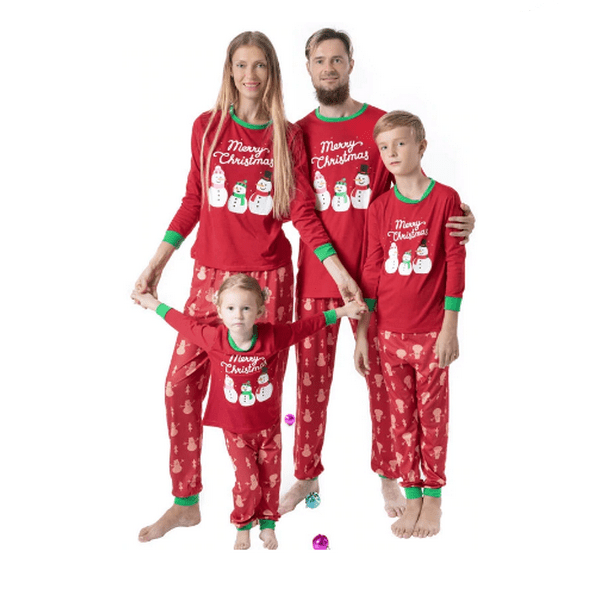 Pyjama noël famille rouge bonhomme de neige