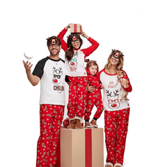 Pyjama noël famille rouge et blanc rennes