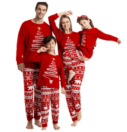 Pyjama noël famille rouge sapin de noël