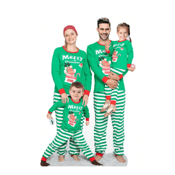 Pyjama noël famille vert et blanc cerf