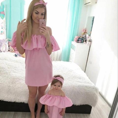 Robe mère et fille rose
