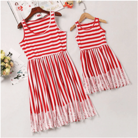 Robe mère fille rouge à rayures