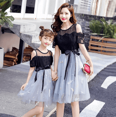 Robe mère fille grise et noire