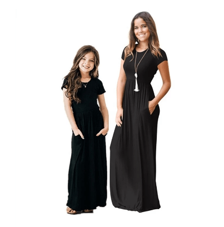 Robe mère fille noire bohème