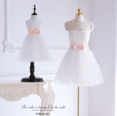 Robe mère fille pour mariage avec Noeux de papillon blanc