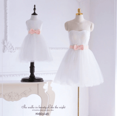 Robe mère fille pour mariage avec Noeux de papillon blanc