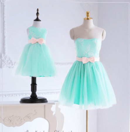 Robe mère fille pour mariage avec Noeux de papillon bleu