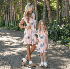 Robe mère fille rose et bleu