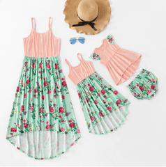 Robe mère fille rose et verte