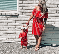 Robe mère fille rouge à rayures