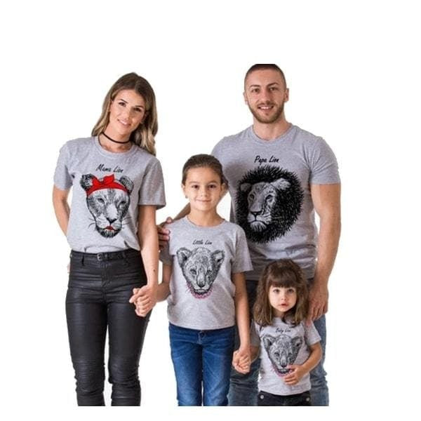 Tee shirt famille assorti lion gris