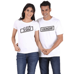 Tee shirt couple I love you blanc