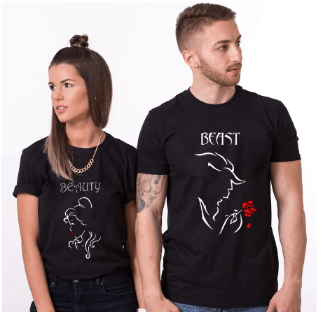 Tee shirt couple beauté noir