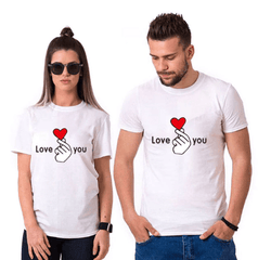 Tee shirt couple doigt et cœur blanc