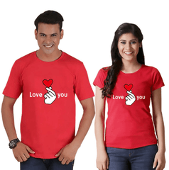 Tee shirt couple doigt et cœur rouge
