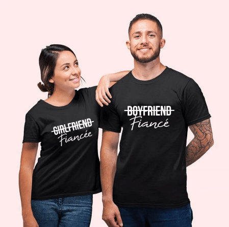 Tee shirt couple jeunes fiancés