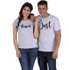 Tee shirt couple jeunes mariés gris