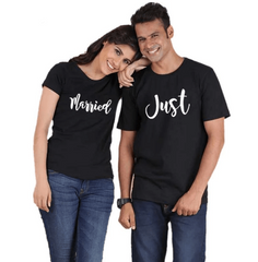 Tee shirt couple jeunes mariés noir