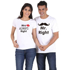 Tee shirt couple monsieur et madame blanc