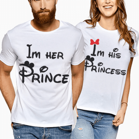 Tee shirt couple prince et princesse