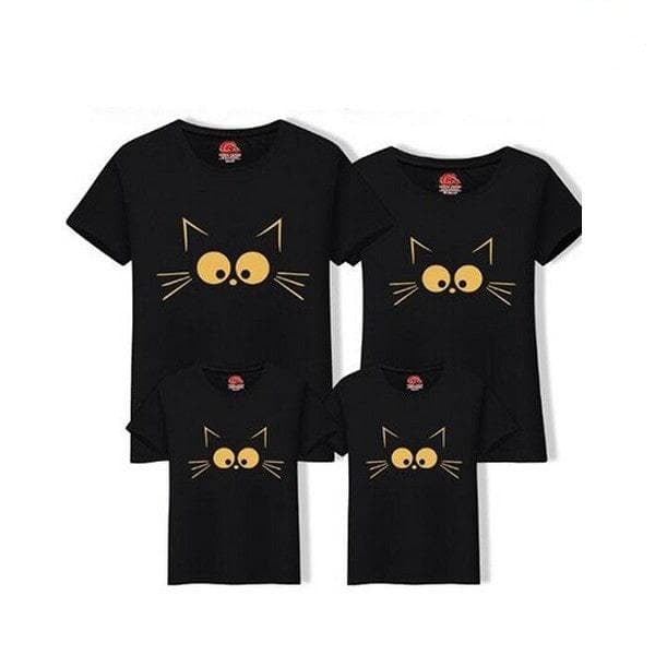 Tee shirt famille assorti chat noir
