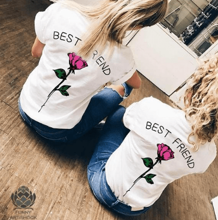 Tee shirt meilleure amie fleur rose