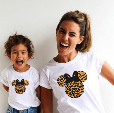 Tee shirt mère fille souris léopard