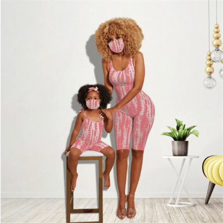 Tenue mère fille à bretelles rose