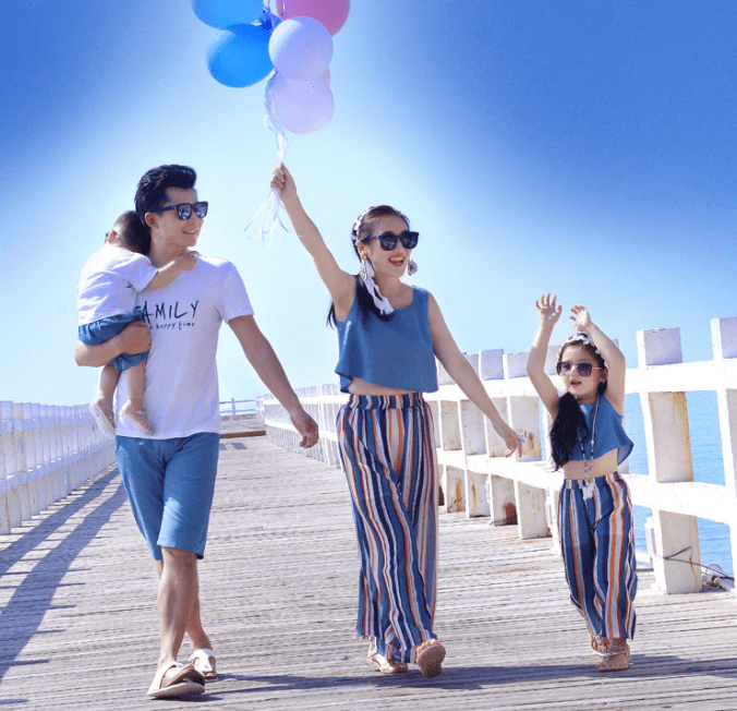 Tenue mère fille assortie bleue