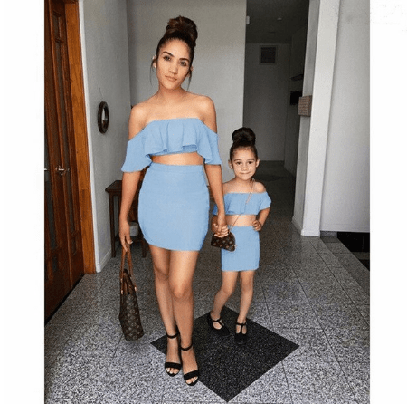 Tenue mère fille assortie pour une cérémonie bleu