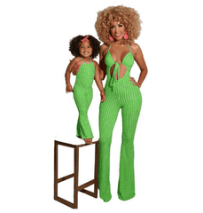 Tenue mère fille rayée vert