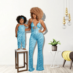 Tenue mère fille zébrée bleu