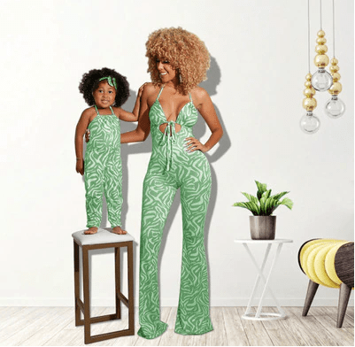 Tenue mère fille zébrée vert