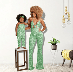 Tenue mère fille zébrée vert