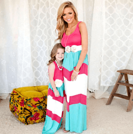 Robe mère fille assortie rose et bleu